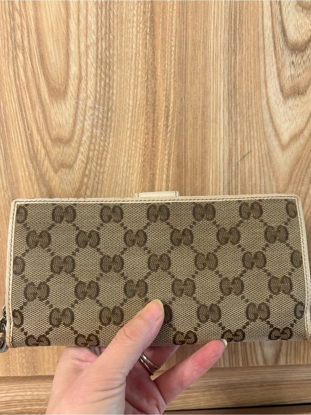 Authentic Gucci canvas leather long bifold wallet